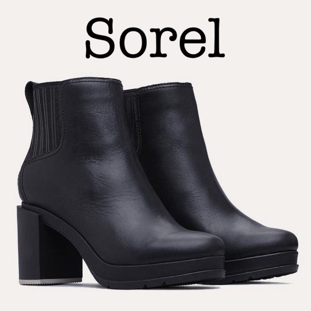Sorel Margo Black Leather Chelsea Ankle Booties Size 10.5